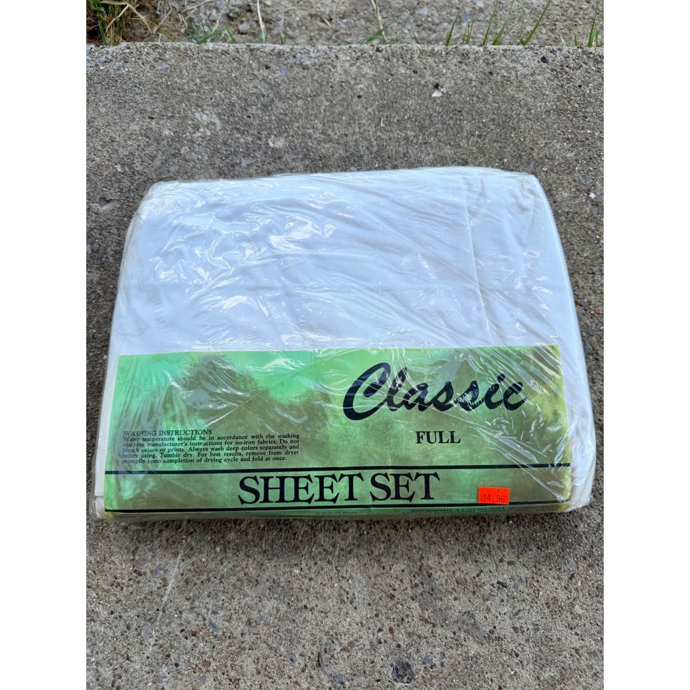 Classic Percale Full Sheet Set White 4pc Vintage Made in USA Cotton Blend